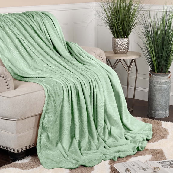 BNM Fleece Diamond Fluffy Blanket, Throw, Sea Foam