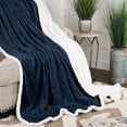 thumbnail image 1 of BNM Fleece Sherpa Reversible Lattice Blanket, Throw XL, Navy Blue, 1 of 7