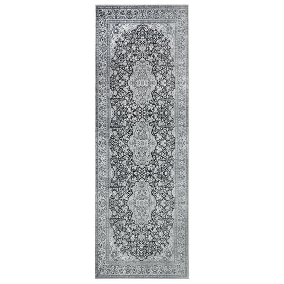 BNM Floral Medallion Indoor Area Rug, 2'6" x 7'6", Charcoal