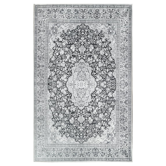BNM Floral Medallion Indoor Area Rug, 5'7" x 8'9", Charcoal