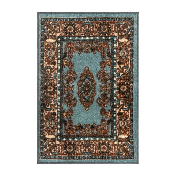 BNM Floral Medallion Washable Indoor Area Rug, 2' x 3', Blue/ Green