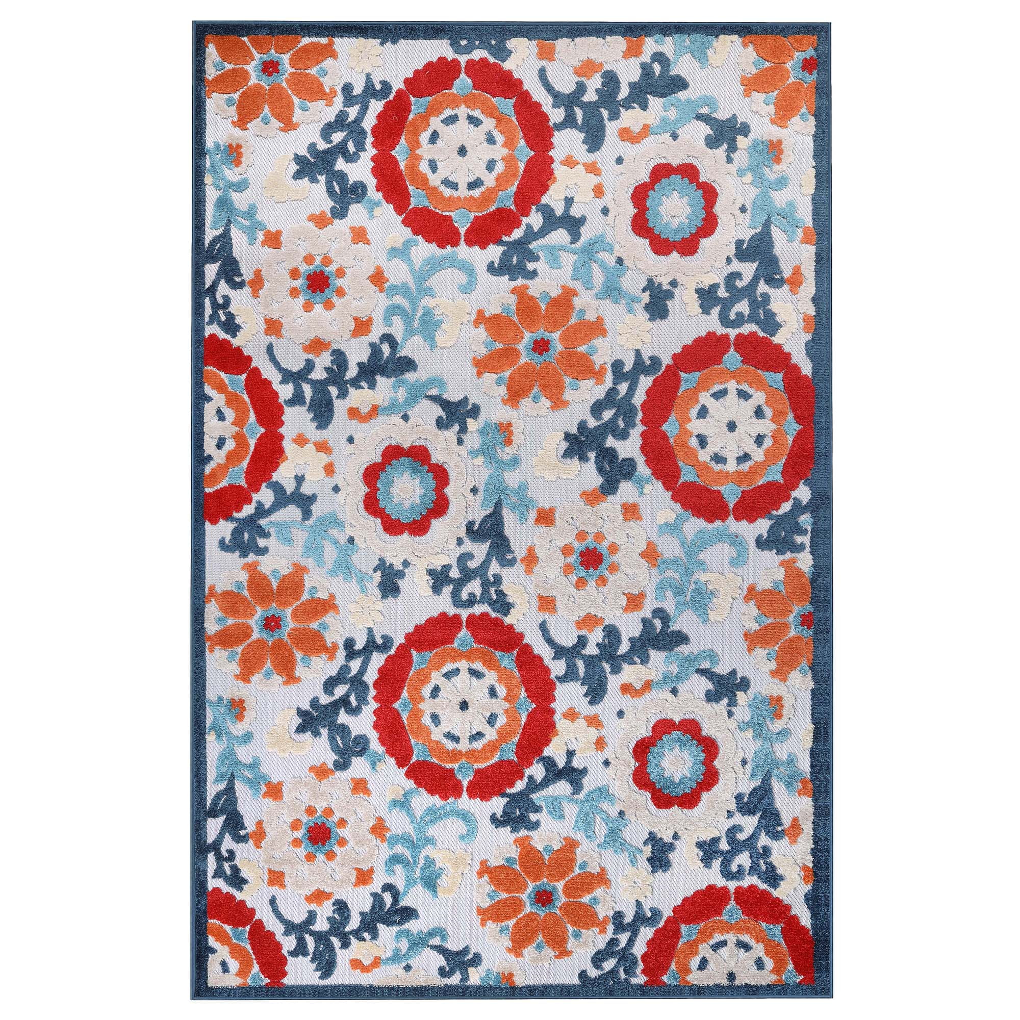 BNM Floral Scroll Indoor Outdoor Area Rug, 4' x 6', Multicolor