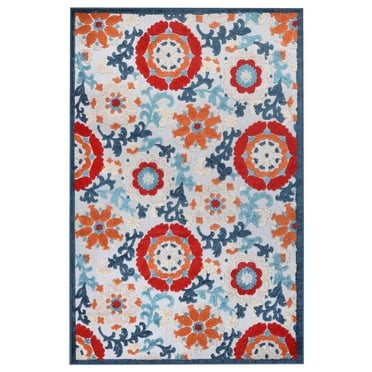 BNM Floral Scroll Indoor Outdoor Area Rug, 4' x 6', Multicolor