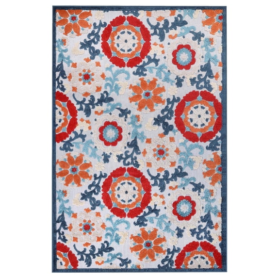 BNM Floral Scroll Indoor Outdoor Area Rug, 5' 6" x 8', Multicolor