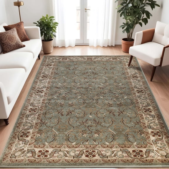 BNM Floral Scroll Vines Indoor Area Rug, 8' x 10', Green