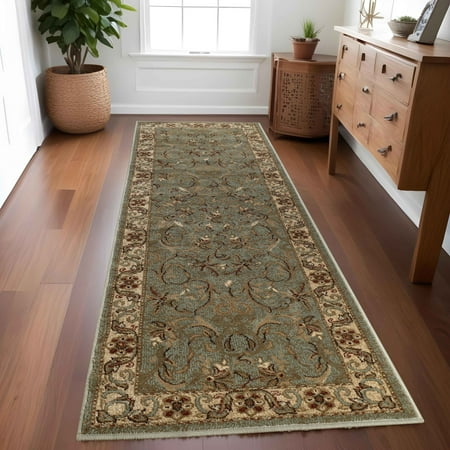 BNM Floral Scroll Vines Indoor Runner Rug, 2' 6" x 8', Green
