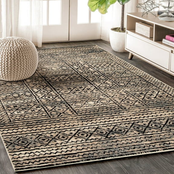 BNM Formal Geometric Border Indoor Area Rug, 7'x9', Cream