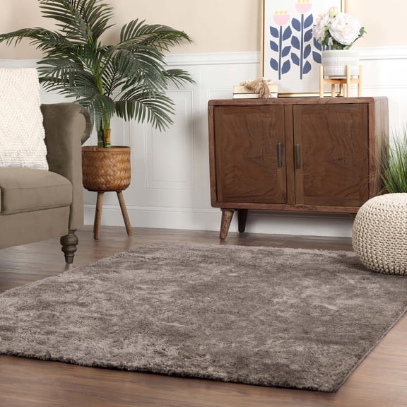 BNM Fuzzy Indoor Non-Skid Shag Rug, 6' x 9', Warm Stone