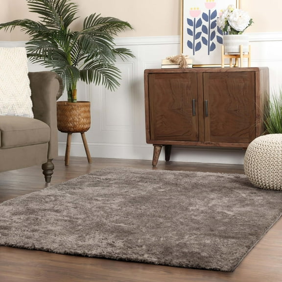 BNM Fuzzy Indoor Non-Skid Shag Rug, 7' x 10', Warm Stone