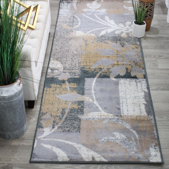 BNM Floral Damask Indoor Area Rug, 2' 7" x 10', Camel