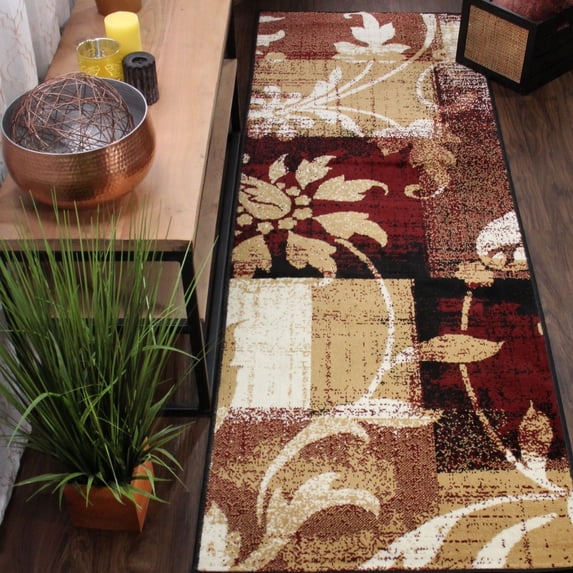 BNM Floral Damask Indoor Area Rug, 2' 7" x 8', Burgundy