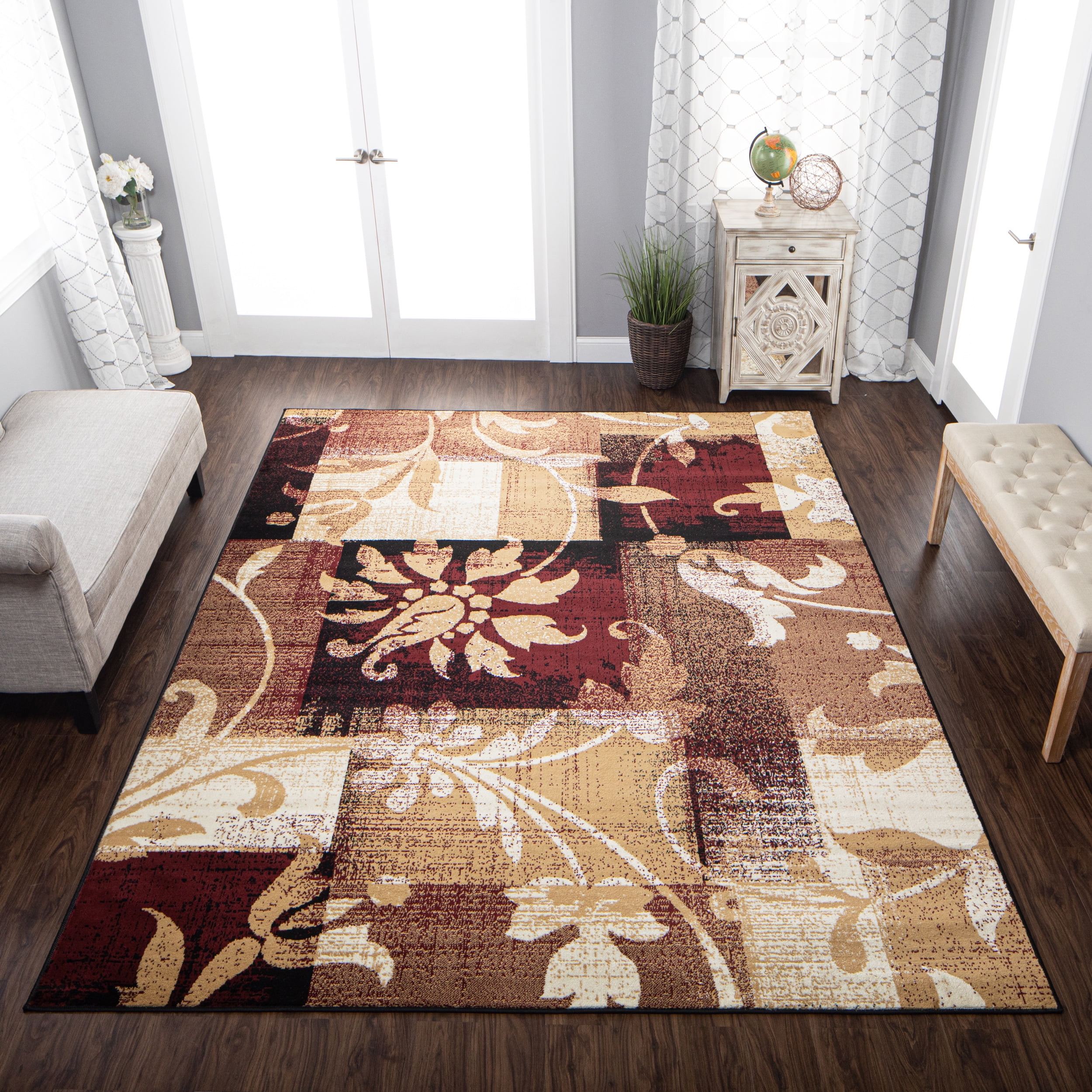 BNM Floral Damask Indoor Area Rug, 5' x 8', Burgundy - Walmart.com