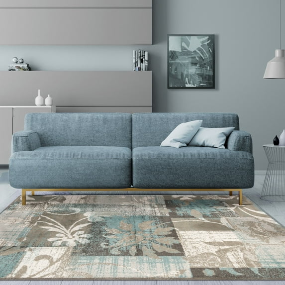 BNM Floral Damask Indoor Area Rug, 8' x 10', Rivulet
