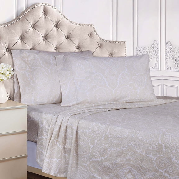BNM Italian Paisley Cotton Blend Sheet Set, Twin, Ivory