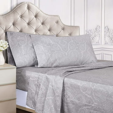 BNM Italian Paisley Cotton Blend Sheet Set, Twin, White