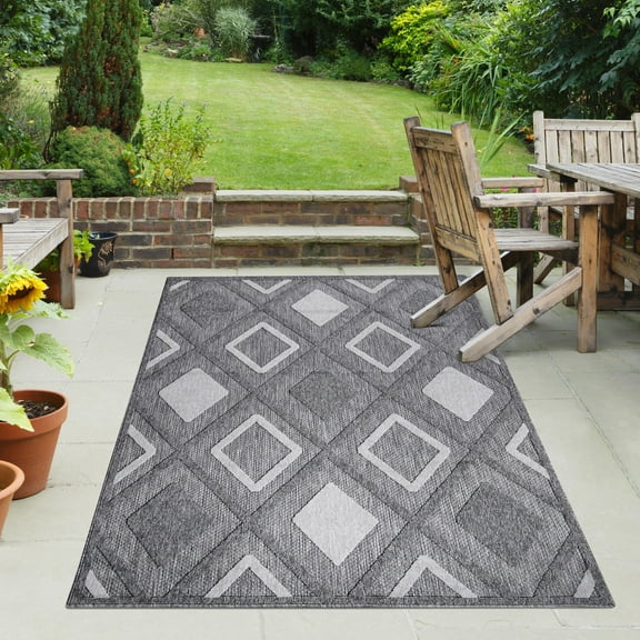 BNM Lattice Indoor Outdoor Area Rug, 4' x 6', Grey