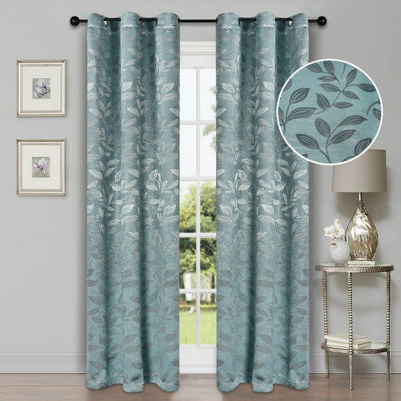 BNM Leaves Blackout Curtains, Set of 2, 42" x 108", Green Lily