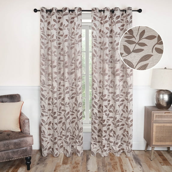 BNM Leaves Blackout Curtains, Set of 2, 52" x 63", Espresso