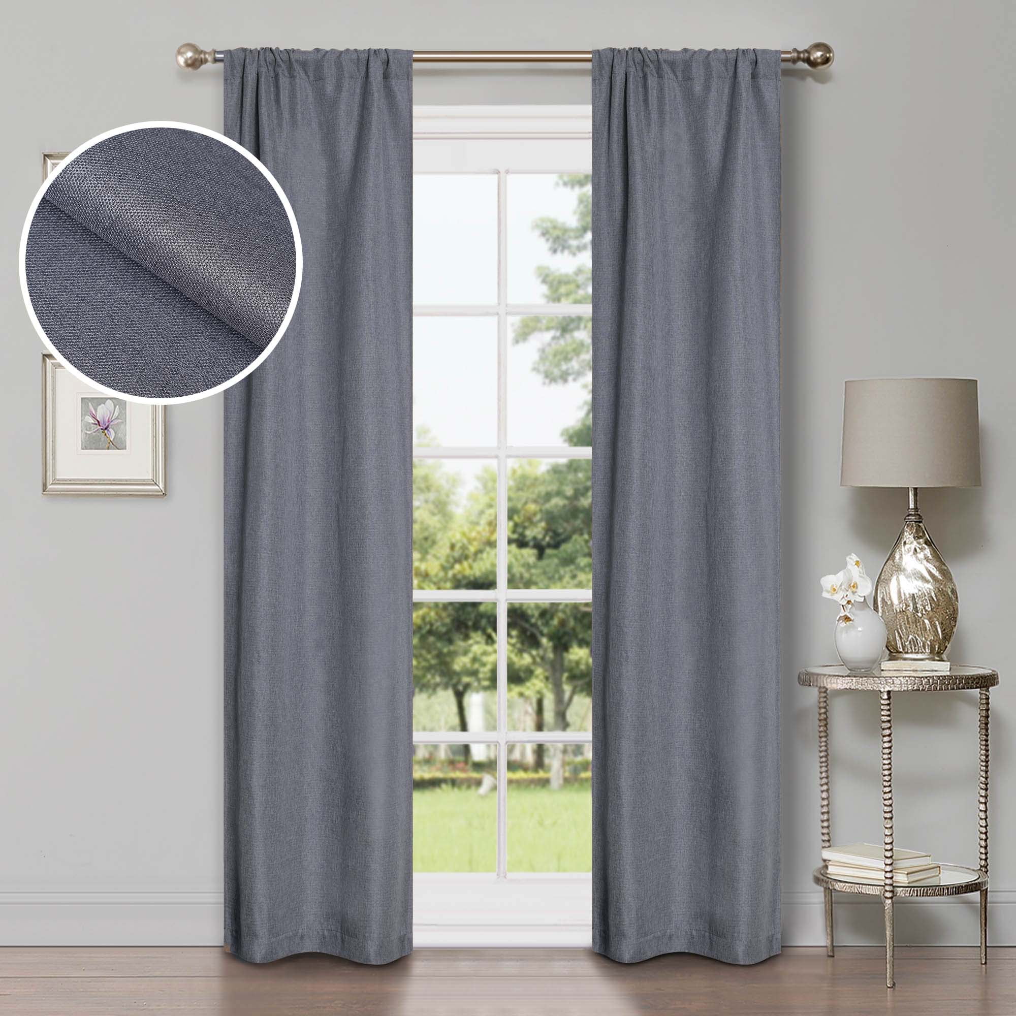 BNM Linen Pattern Blackout Curtains, Set of 2, 42" x 108", Charcoal