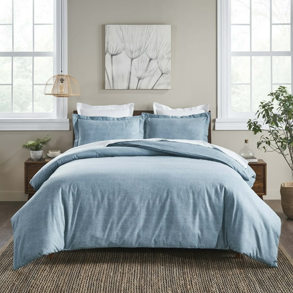 BNM Melange Soft Flannel Cotton Duvet Set, Full/ Queen, Blue