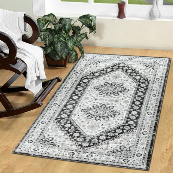 BNM Classic Medallion Indoor Area Rug, 3' x 5', Charcoal