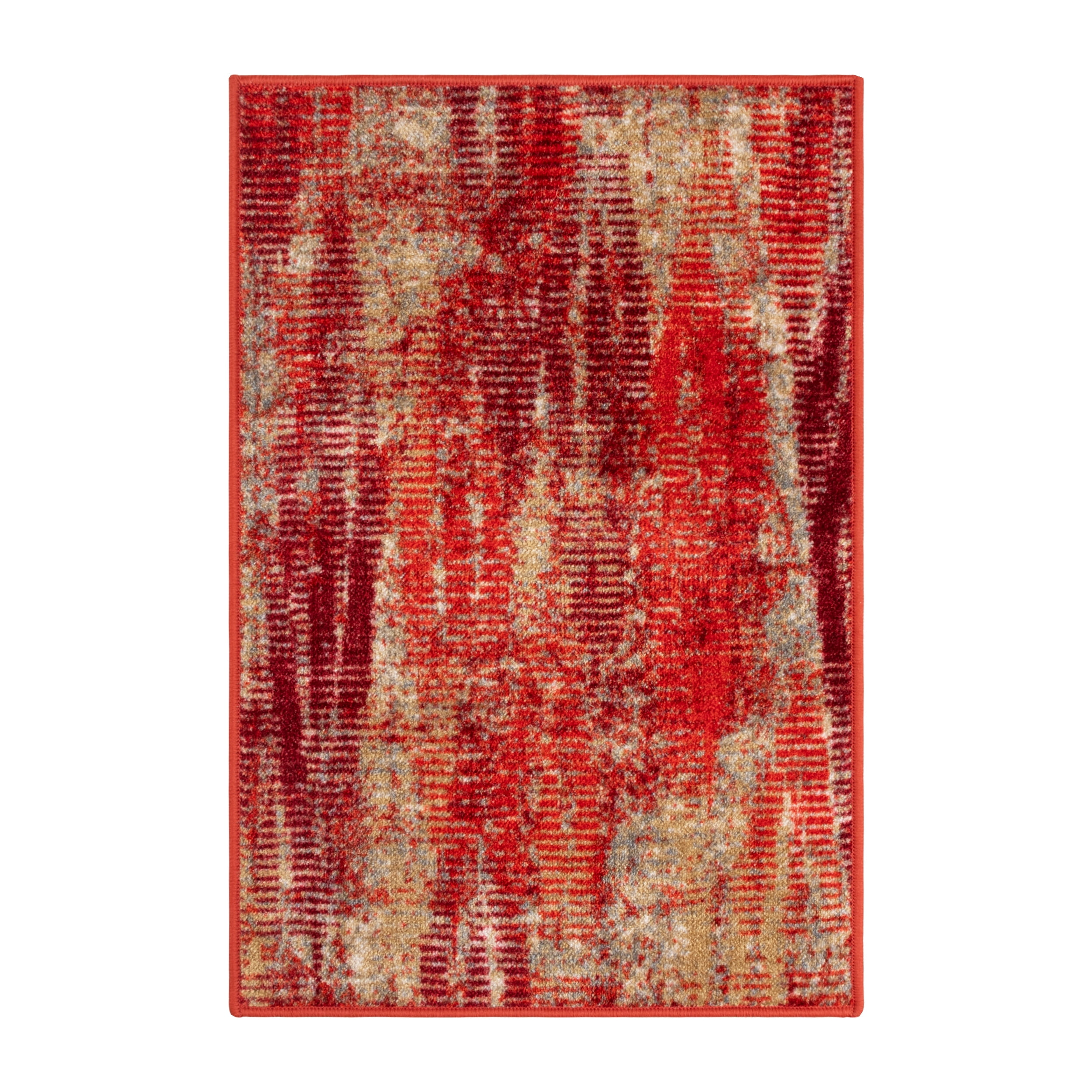 Modern Abstract Red and Beige Synthetic Non-Slip Area Rug, 2'x3'