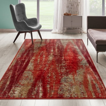 BNM Modern Brushstroke Non-Slip Washable Indoor Area Rug, 5' x 8', Orange
