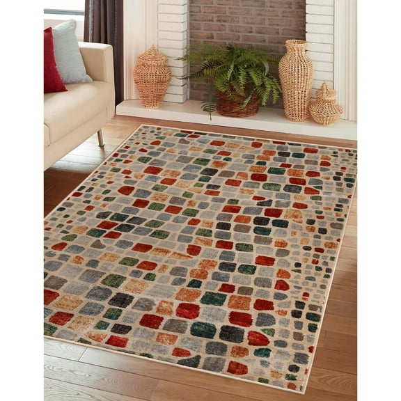 BNM Modern Cobblestone Indoor Area Rug, 8' x 10', Grey