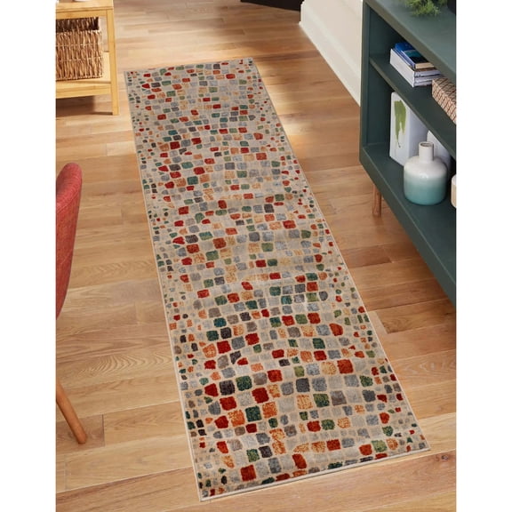 BNM Modern Cobblestone Indoor Runner Rug, 2' 7" x 8', Grey