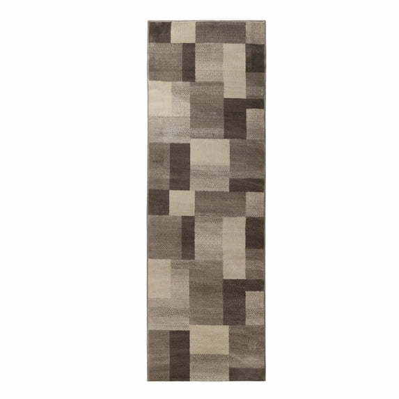 BNM Modern Color Block Indoor Runner Rug, Beige, 2' 7" x 12'