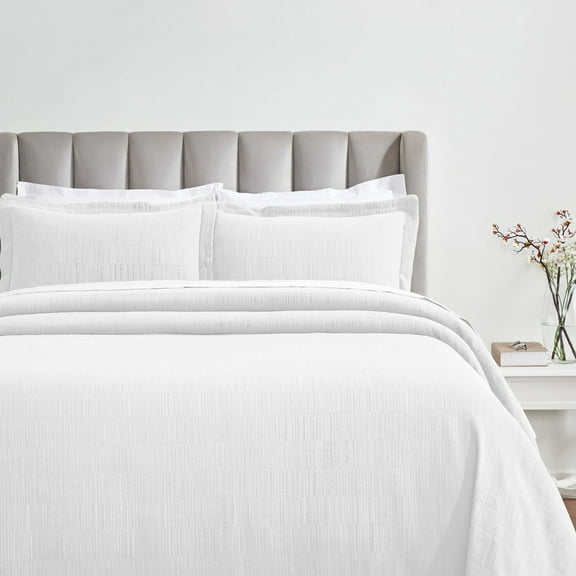 BNM Modern Cotton Matelasse Bedspread Set, Queen, White