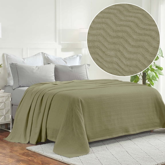 BNM Modern Cotton Textured Chevron Woven Blanket, King, Sage