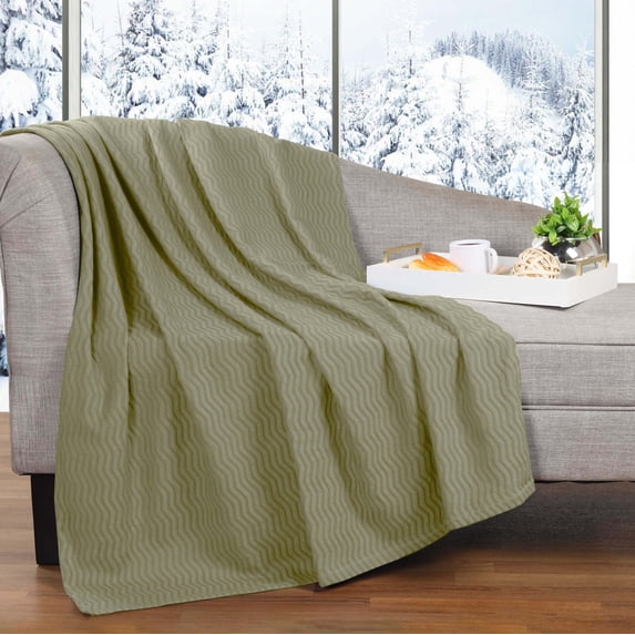 BNM Modern Cotton Textured Chevron Woven Blanket, Throw, Sage