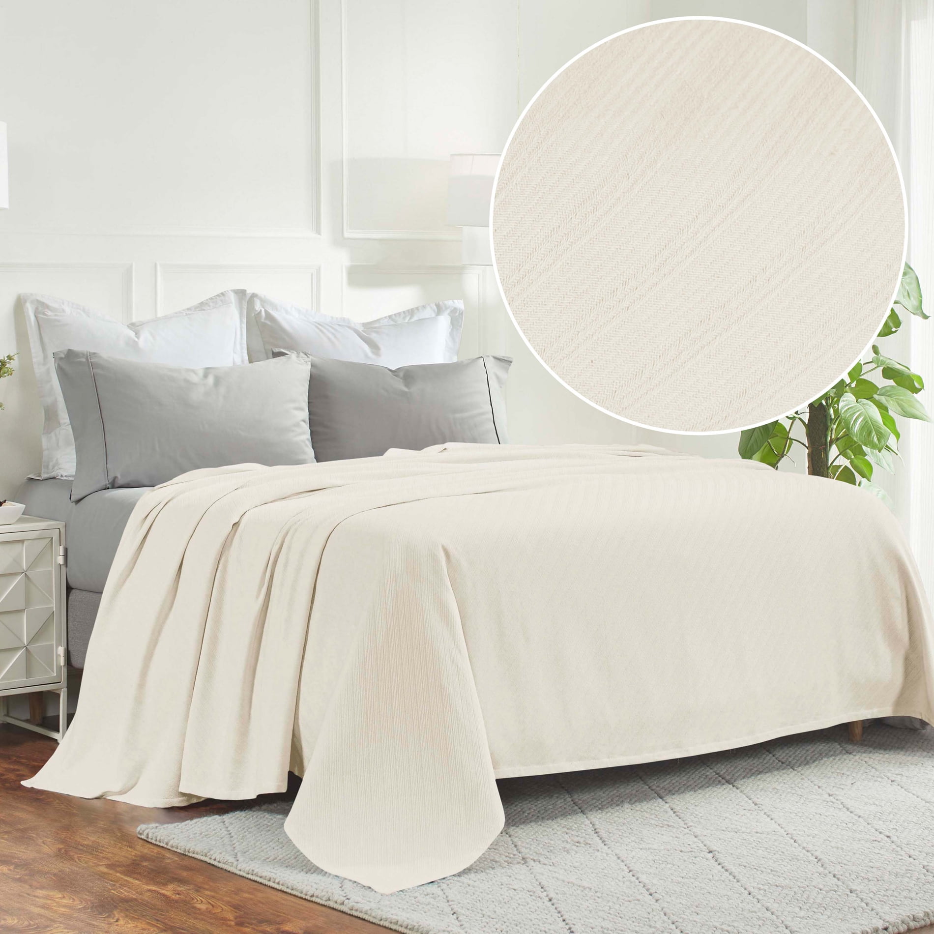 BNM Modern Cotton Textured Striped Woven Blanket, California King ...