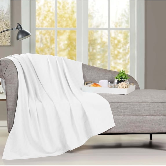 BNM Modern Cotton Textured Striped Woven Blanket, Throw, White