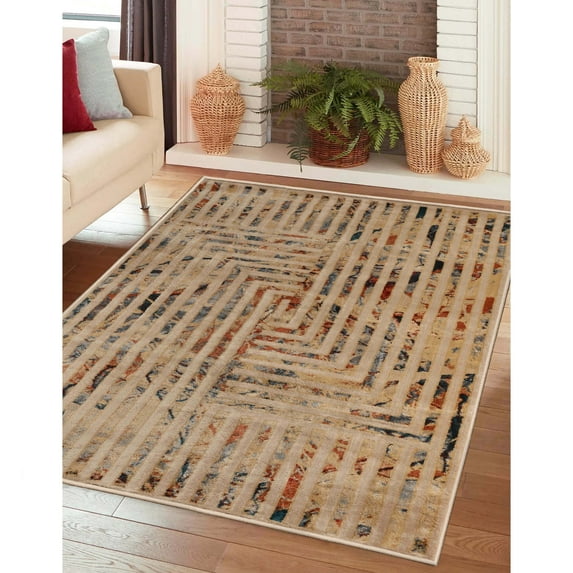 BNM Modern Lines Abstract Indoor Area Rug, 5' x 8', Ivory