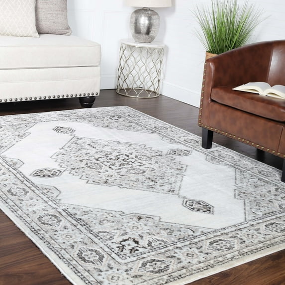 BNM Modern Medallion Indoor Area Rug, 5' x 7', Cream-Grey