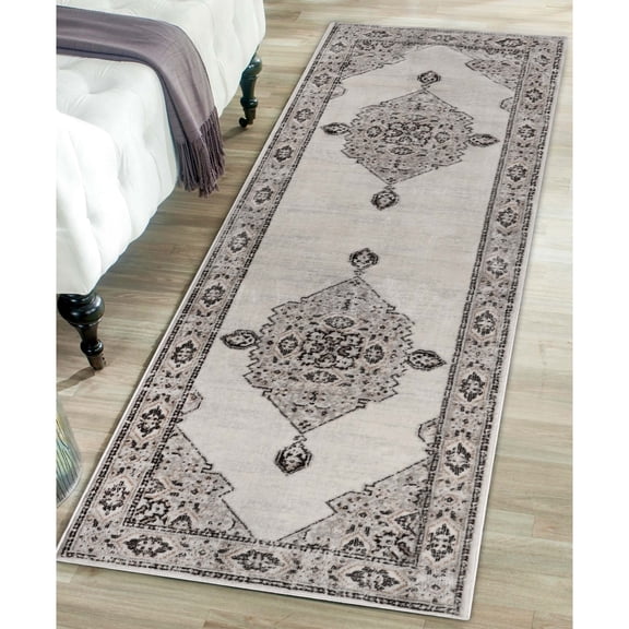 BNM Modern Medallion Indoor Runner Rug, 2' 7" x 8', Cream-Grey