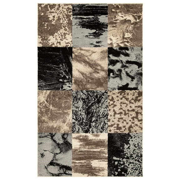 BNM Modern Patchwork Design Indoor Area Rug, 4' x 6', Beige