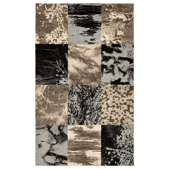 BNM Modern Patchwork Design Indoor Area Rug, 4' x 6', Beige