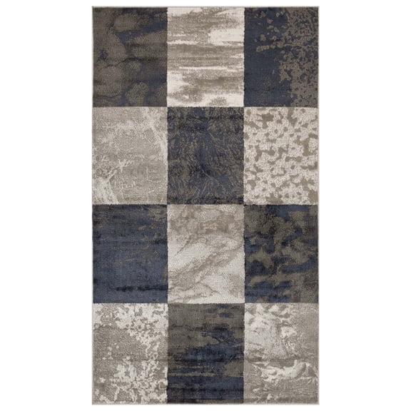 BNM Modern Patchwork Design Indoor Area Rug, 7' x 9', Black