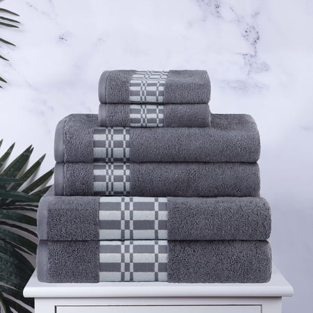 BNM Modern Plush Cotton Assorted 6 Piece Towel Set, Gray