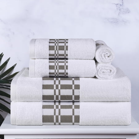 BNM Modern Plush Cotton Assorted 6 Piece Towel Set, White