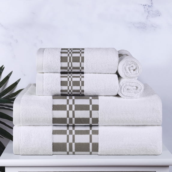 BNM Modern Plush Cotton Assorted 6 Piece Towel Set, White