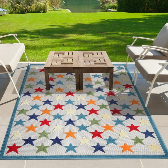BNM Modern Stars Indoor Outdoor Area Rug, 4' x 6', Cream
