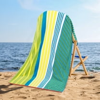 BNM Modern Striped Cotton Large Oversized Beach Towel, 34" x 68", Yellow/ Green