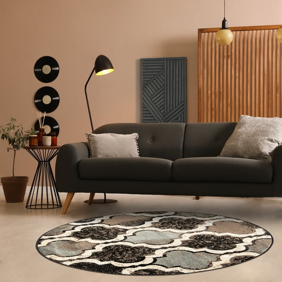 BNM Modern Trellis Indoor Area Rug, 5' Round, Chocolate