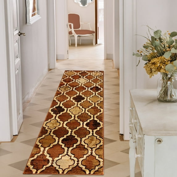 BNM Modern Trellis Indoor Runner Rug, 2' 7" x 10', Brown