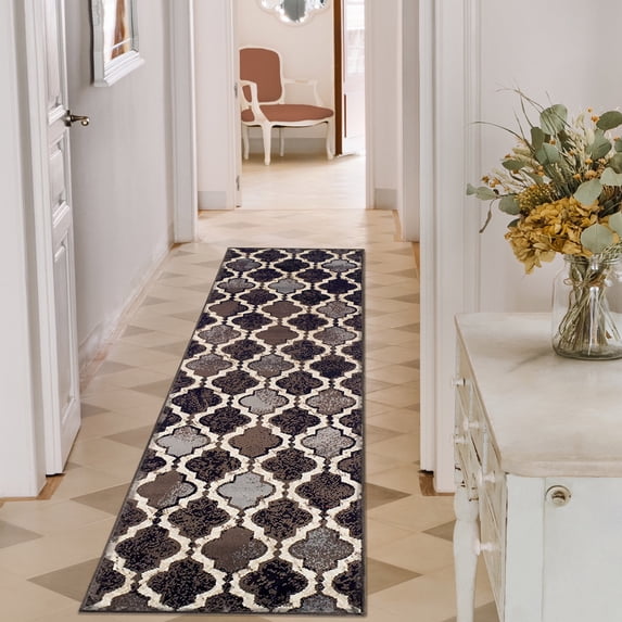 BNM Modern Trellis Indoor Runner Rug, 2' 7" x 12', Chocolate