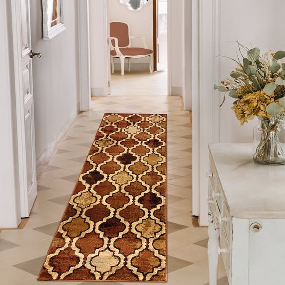 BNM Modern Trellis Indoor Runner Rug, 2' 7" x 8', Brown